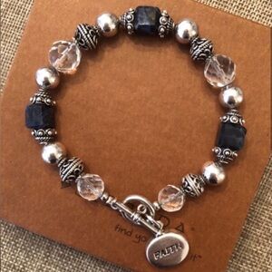 Rare Vintage Silpada Sterling Silver Blue Sodalite Stone Faith Charm Bracelet